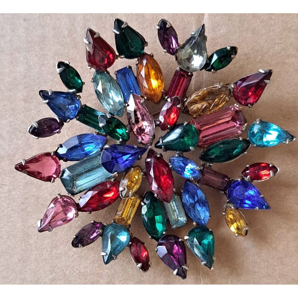 Vintage Fruit Salad Starburst Brooch Pin Prong Set 3"